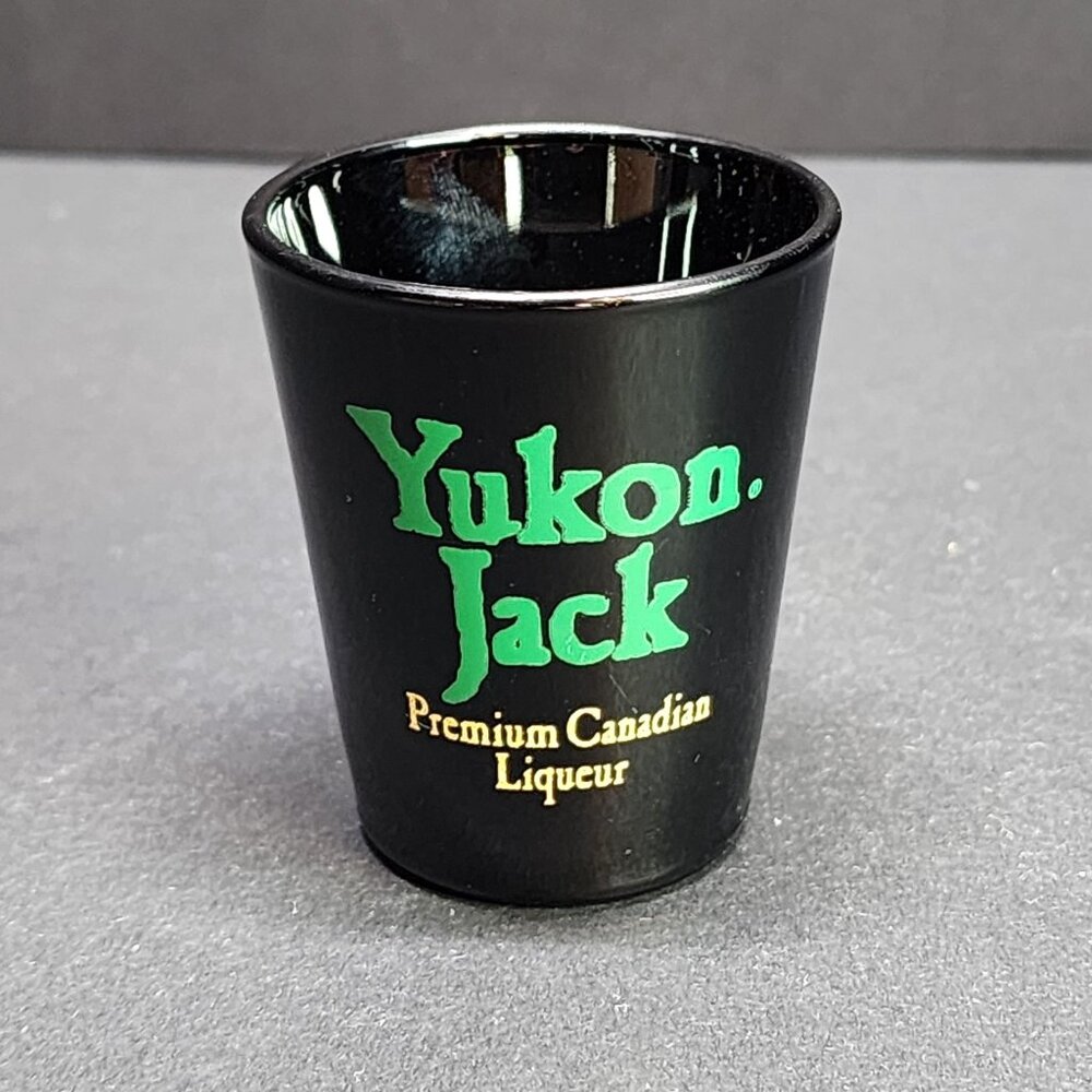 Vintage Yukon Jack Shot Glass Black Premuim Canadian Liqueur Barware